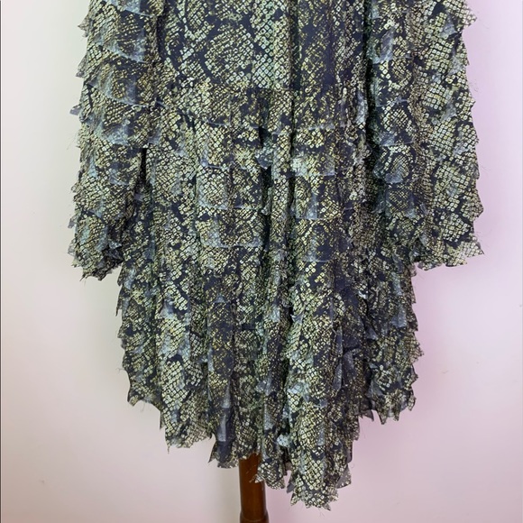 New! Rare ULLA JOHNSON Runway Snakeskin Chiffon Silk Cut-Out Tiered Dress - Picture 8 of 16